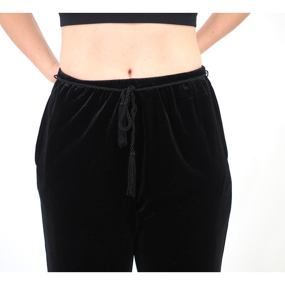 Vintage Black Velvet Pants Relaxed Fit Straight Leg Ankle Crop Size Small/Medium - Picture 7 of 9